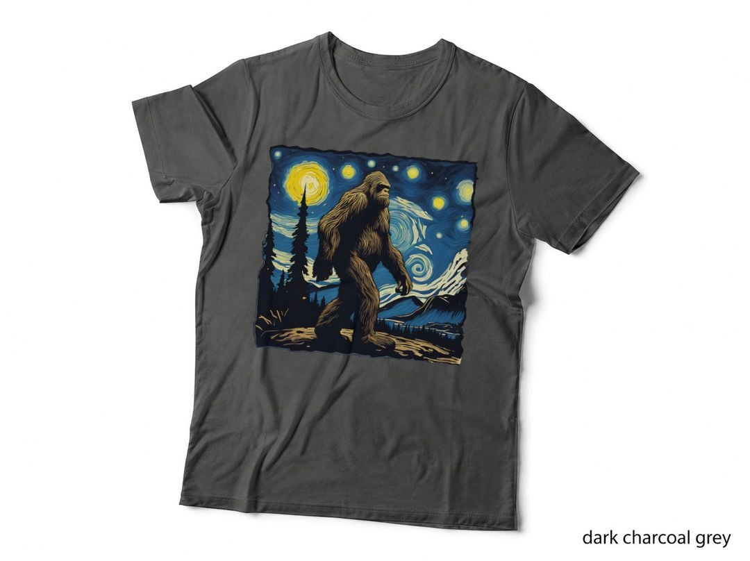 Bigfoot Starry Night Sasquatch Van Gogh Painting Halloween T-Shirt
