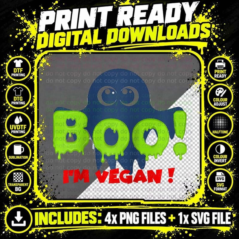 Boo I'm Vegan! Halloween Costume - Funny Vegan Ghost Png SVG Digital Bundle