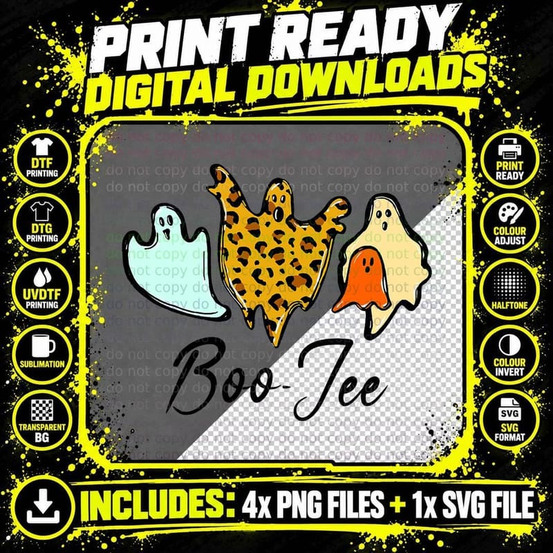 Boo Jee Bleached Leopard Pumpkin Halloween T-Shirt Png SVG Digital Bundle
