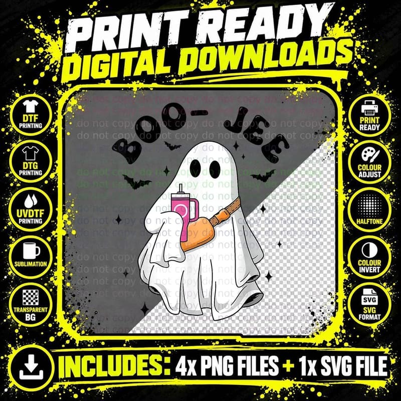 Boo Jee Boujee Cute Ghost Spooky Halloween Costume Png SVG Digital Bundle