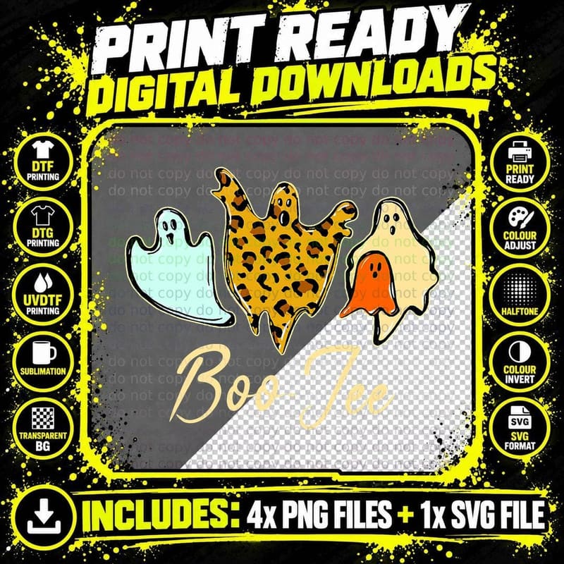 Boo Jee Leopard Halloween T-Shirt Png SVG Digital Bundle