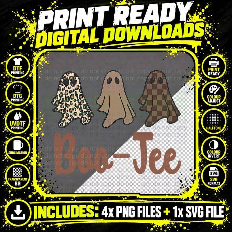 Boo-Jee Funny Halloween Leopard Ghost Boujee Spooky Png SVG Digital Bundle
