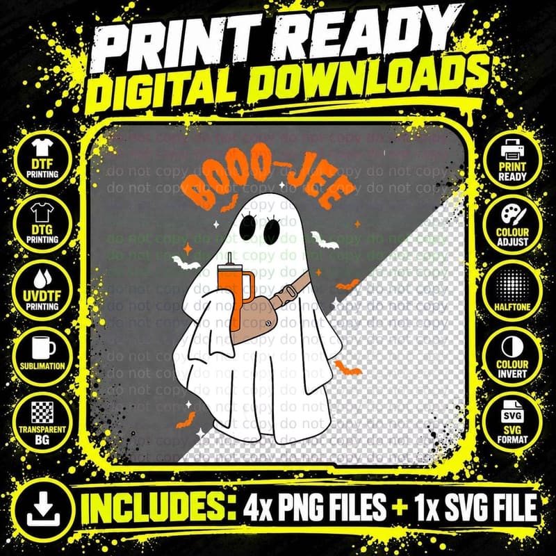 Boojee Boo-Jee Ghost Funny Cup Tumbler Halloween Fall Png SVG Digital Bundle