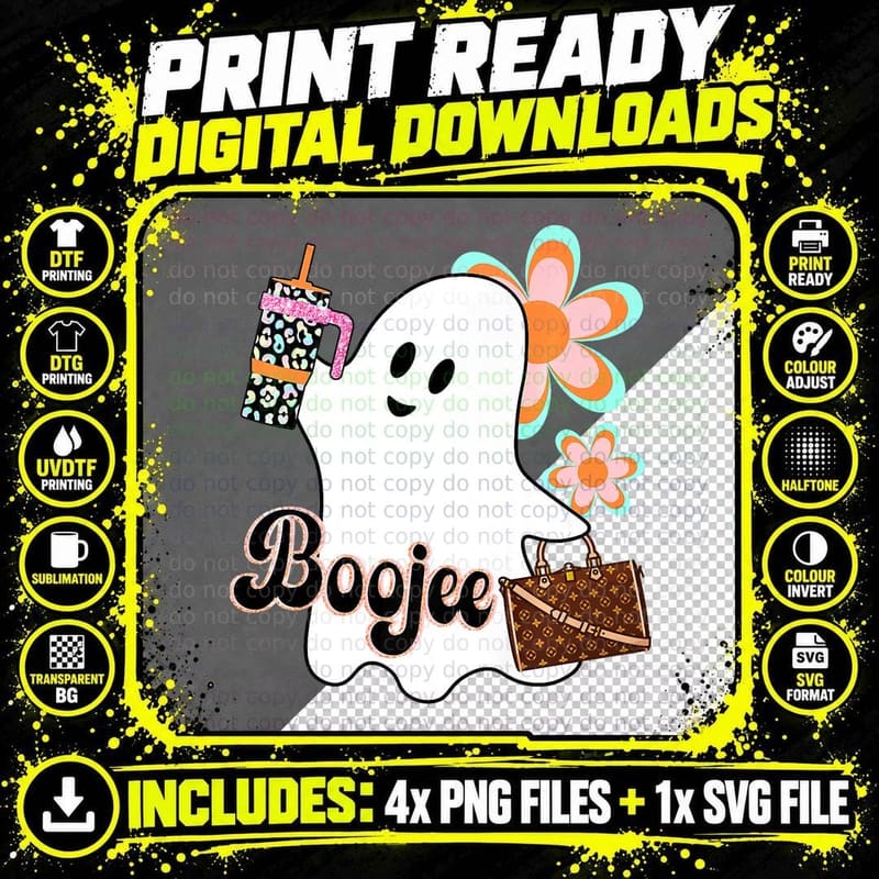 Boojee Boo-Jee Ghost Funny Cup Tumbler Halloween Fall Png SVG Digital Bundle