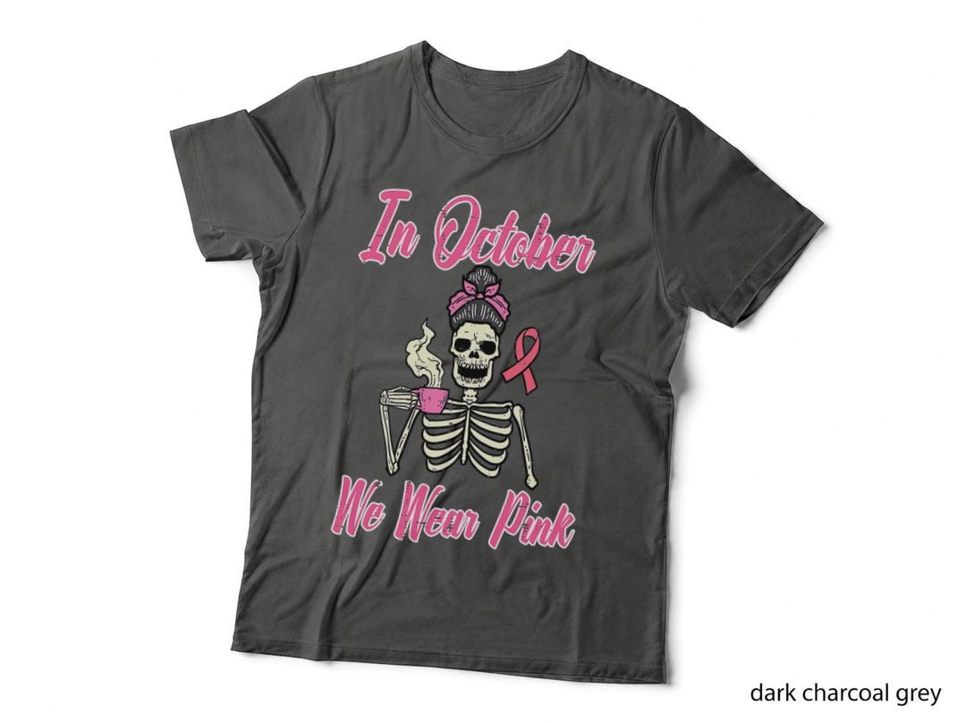 Breast Cancer Aware Skeleton Coffee October Wear Pink Women T-Shirt