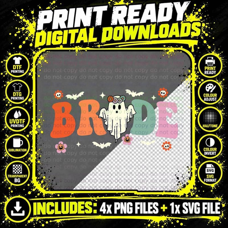 Bride or Die Retro Halloween Bachelorette Matching Png SVG Digital Bundle