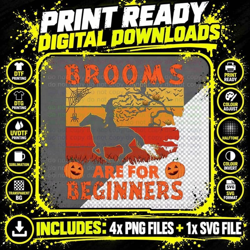 Brooms Are for Beginners Horse Witch Halloween T-Shirt Png SVG Digital Bundle