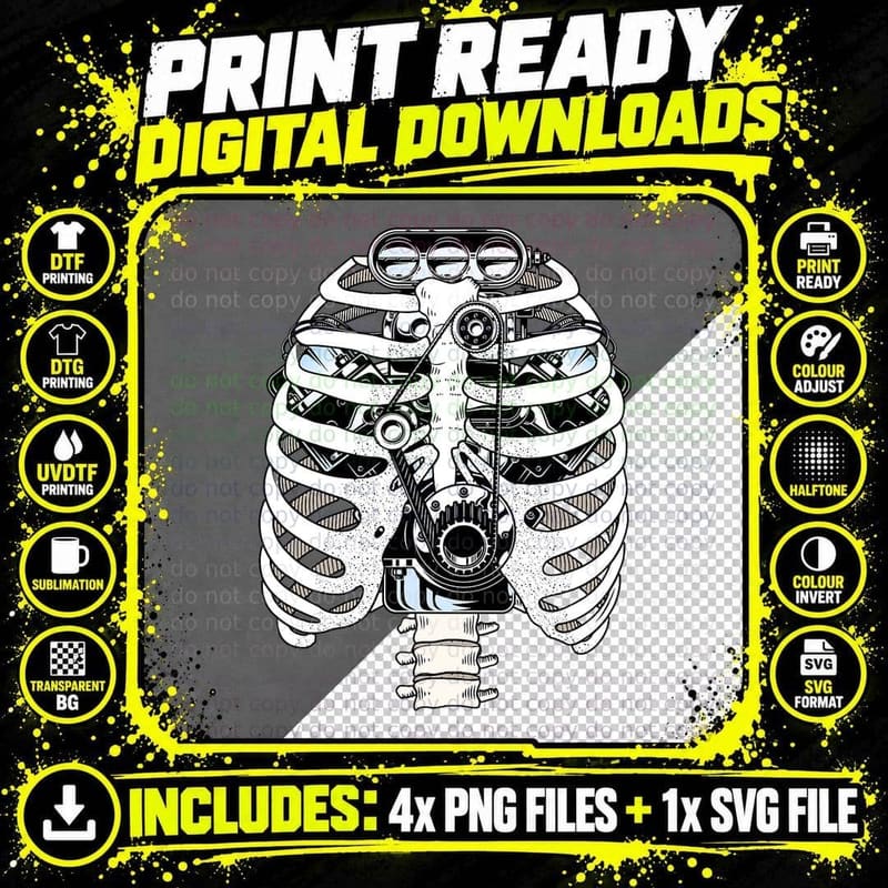 Car Engineer Skeleton Mechanic Halloween Graphic Png SVG Digital Bundle