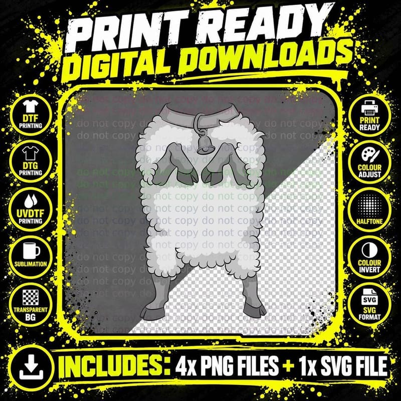 Cool Headless Sheep Halloween Costume Funny Lazy DIY Png SVG Digital Bundle