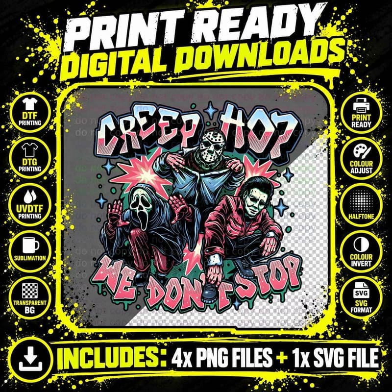 Creep Hop Horror Movie Hip-Hop Icons Graffiti Style Png SVG Digital Bundle