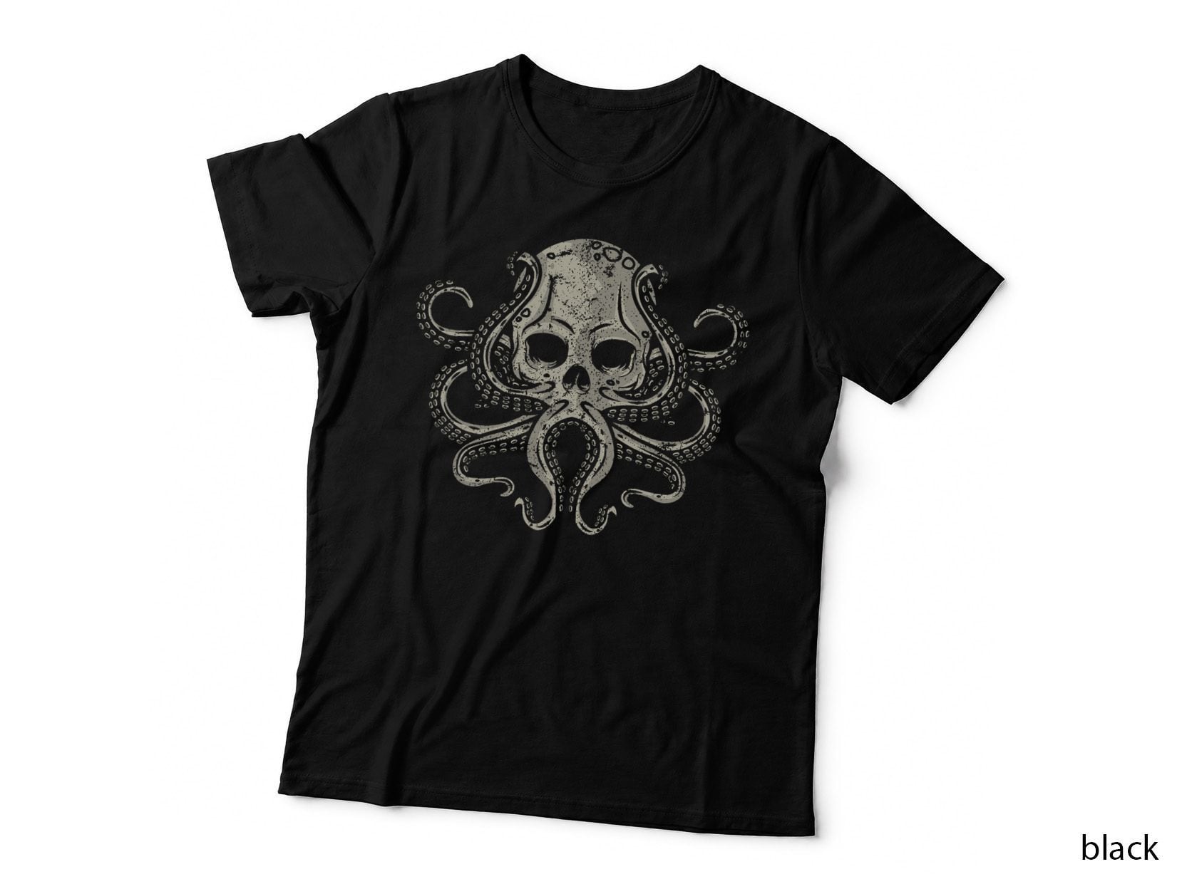 Creepy Octopus Skull Sea Monster Kraken Scuba Diver Goth T-Shirt