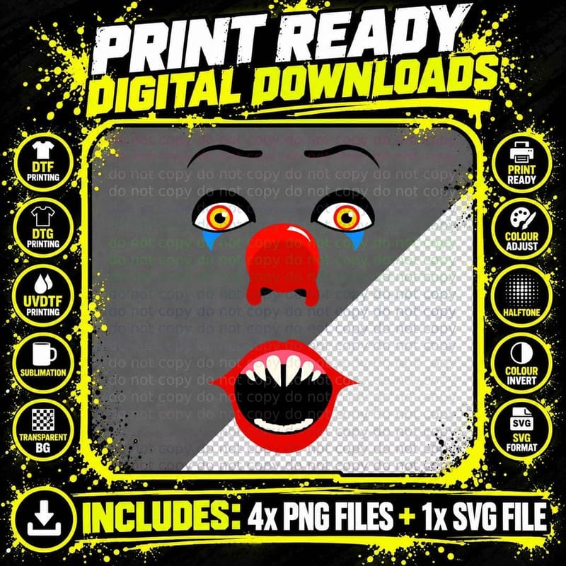 Creepy Penny Clown Jaws T-Shirt Png SVG Digital Bundle