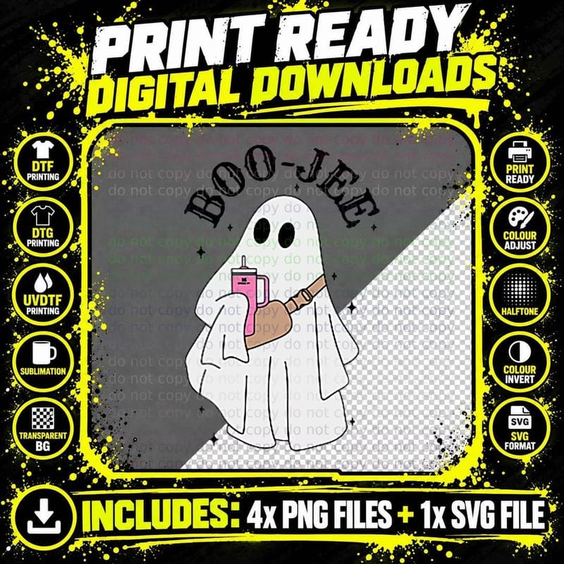 Cute Little Ghost Halloween Boujee Boo-Jee Spooky Season Png SVG Digital Bundle