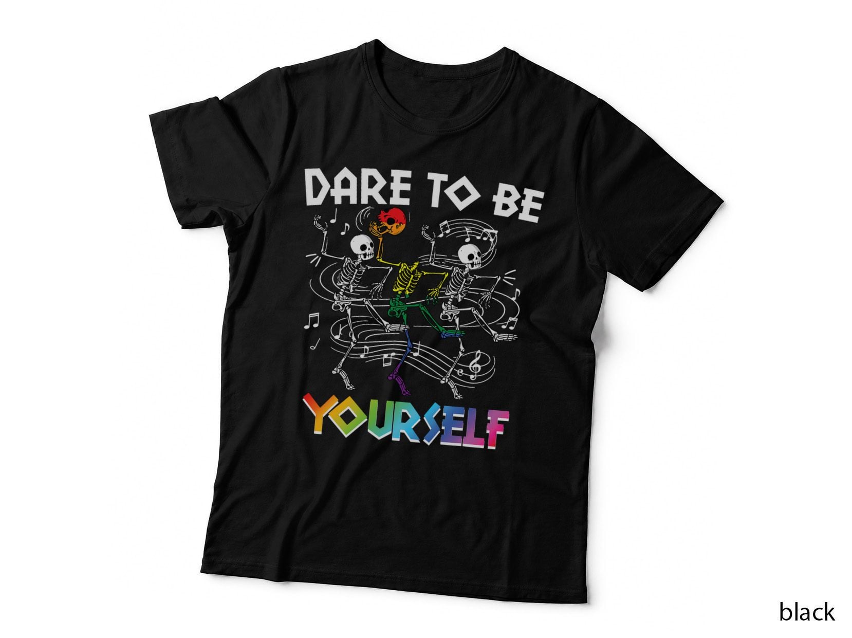 Dare to Be LGBT Pride Yourself Rainbow Skeleton Dancing Crew T-Shirt