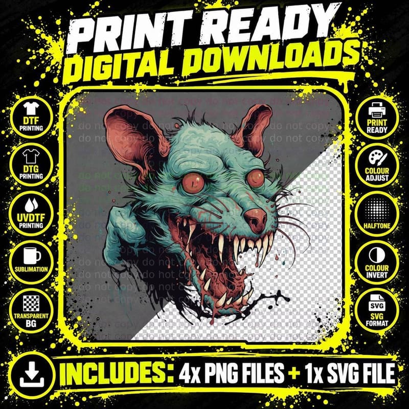 Dark Cyan Zombie Rat T-Shirt Png SVG Digital Bundle