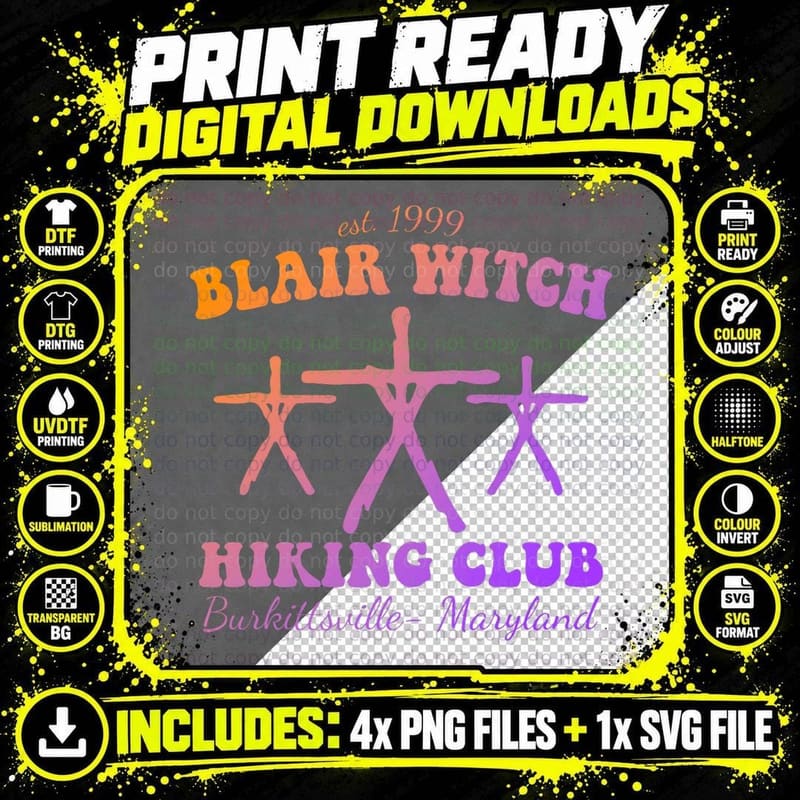 Est 1999 Blair Witch Hiking Club Burkittsville Maryland Png SVG Digital Bundle