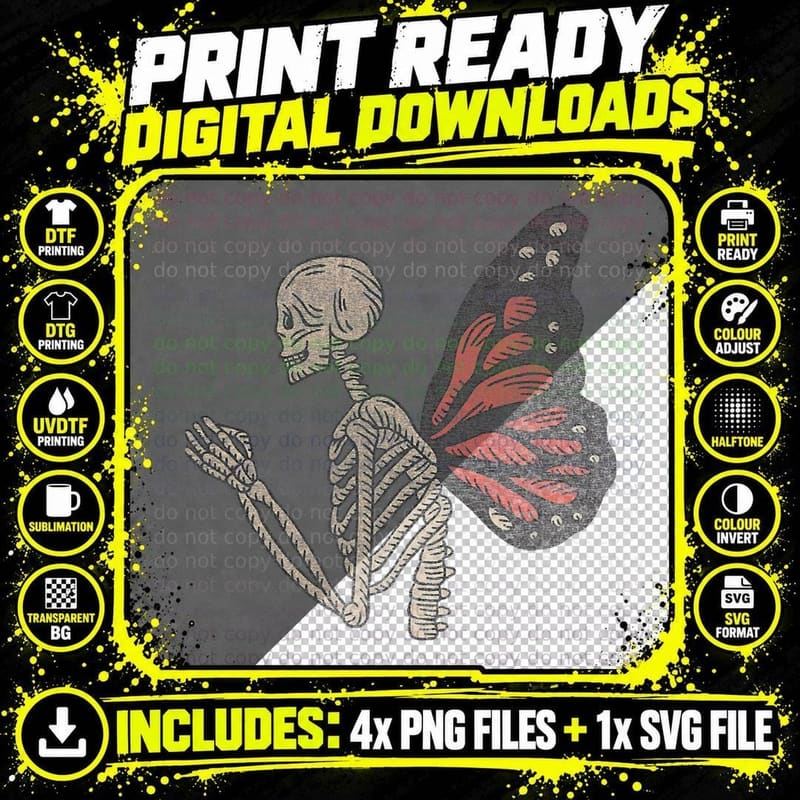 Fairy Grunge, Fairycore Aesthetic Skeleton Butterfly Png SVG Digital Bundle