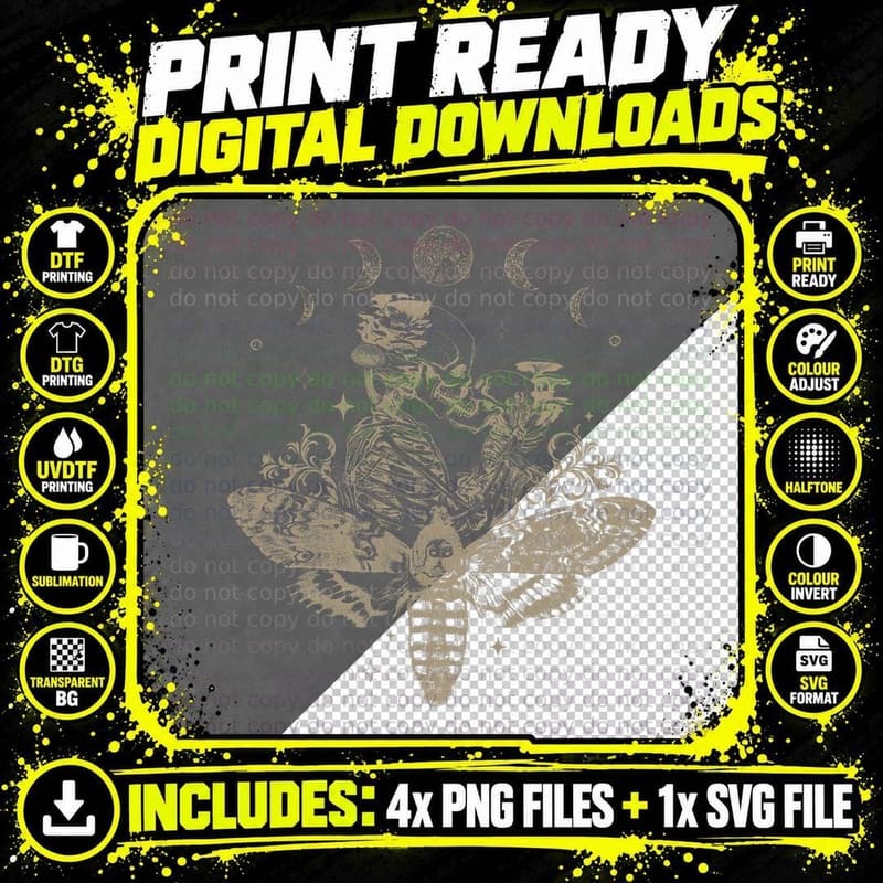 Fairy Grunge, Fairycore Aesthetic Skeleton Goth Luna Png SVG Digital Bundle