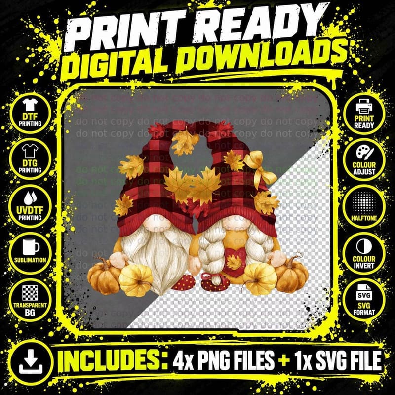 Fall Pumpkin Buffalo Plaid Gnomie Cute October Autumn Png SVG Digital Bundle