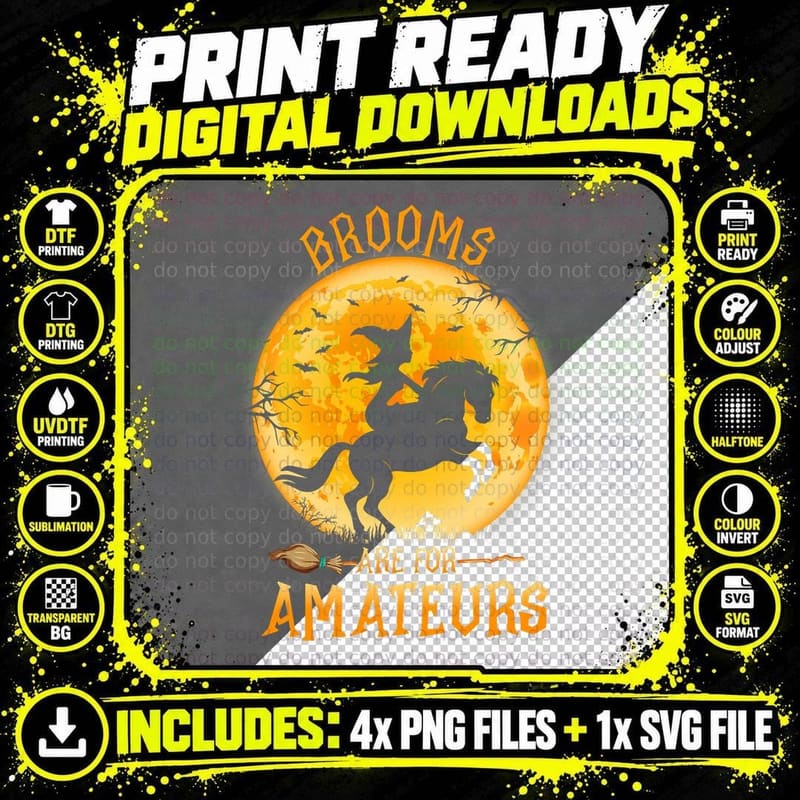Funny Brooms Are for Amateurs Witch Riding Horse Png SVG Digital Bundle