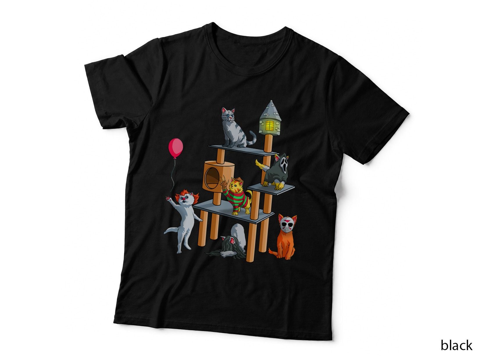 Funny Cat Horror Movies Cute Halloween for Cat Kitty Lovers T-Shirt