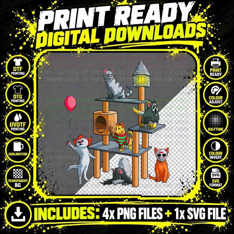 Funny Cat Horror Movies Cute Halloween for Cat Kitty Png SVG Digital Bundle