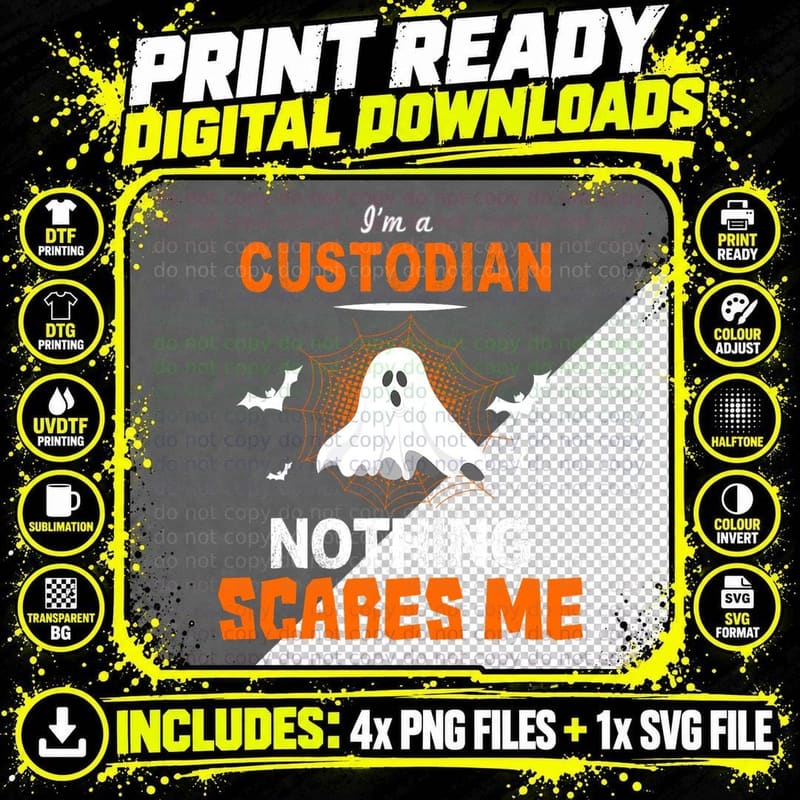 Funny Custodian Shirt Halloween School or Workplace Gift Png SVG Digital Bundle