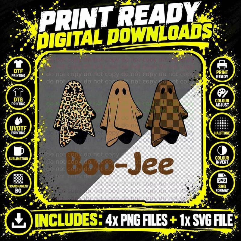 Funny Fall Halloween Ghost Boujee Boo-Jee Spooky Season Png SVG Digital Bundle