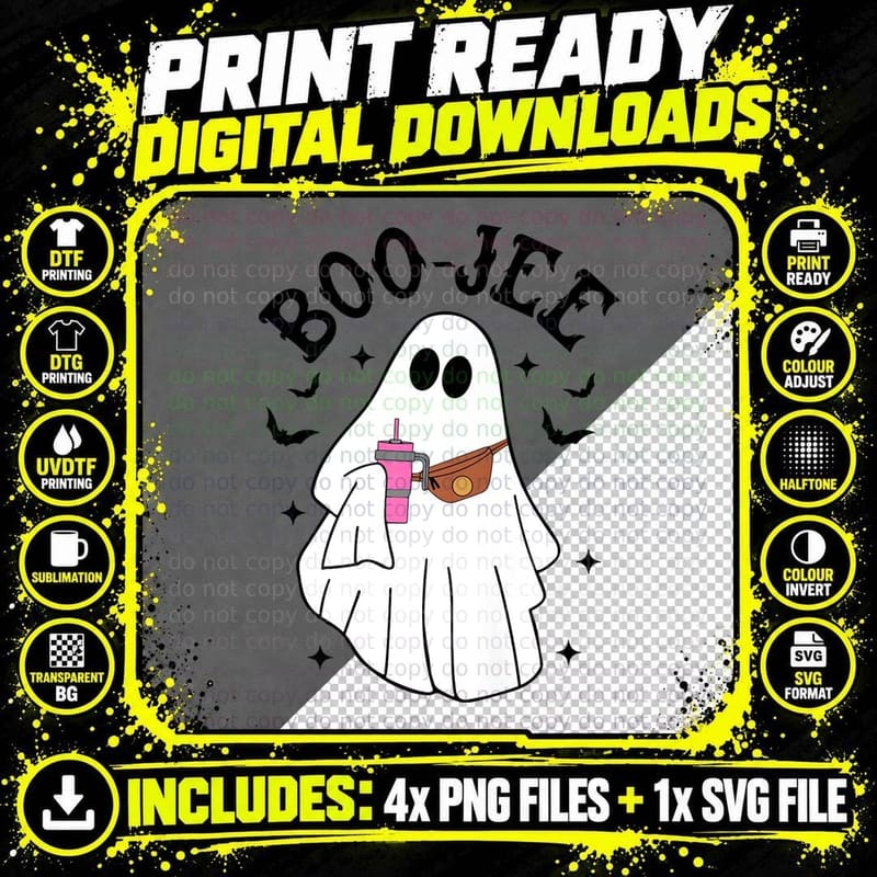 Funny Fall Halloween Ghost Boujee Boo-Jee Spooky Season Png SVG Digital Bundle