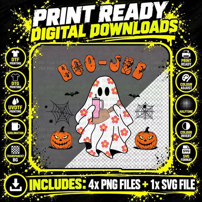 Funny Ghost Boujee Boo-Jee Pumpkins Spooky Season Png SVG Digital Bundle