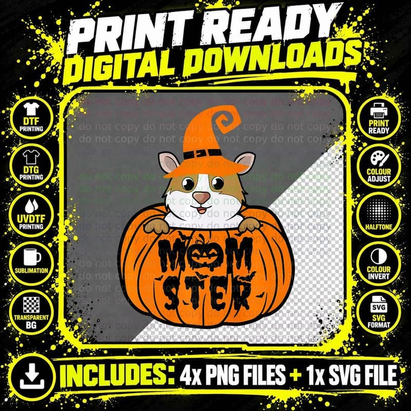 Funny Guinea Pig Monster Pumpkin Halloween T-Shirt Png SVG Digital Bundle