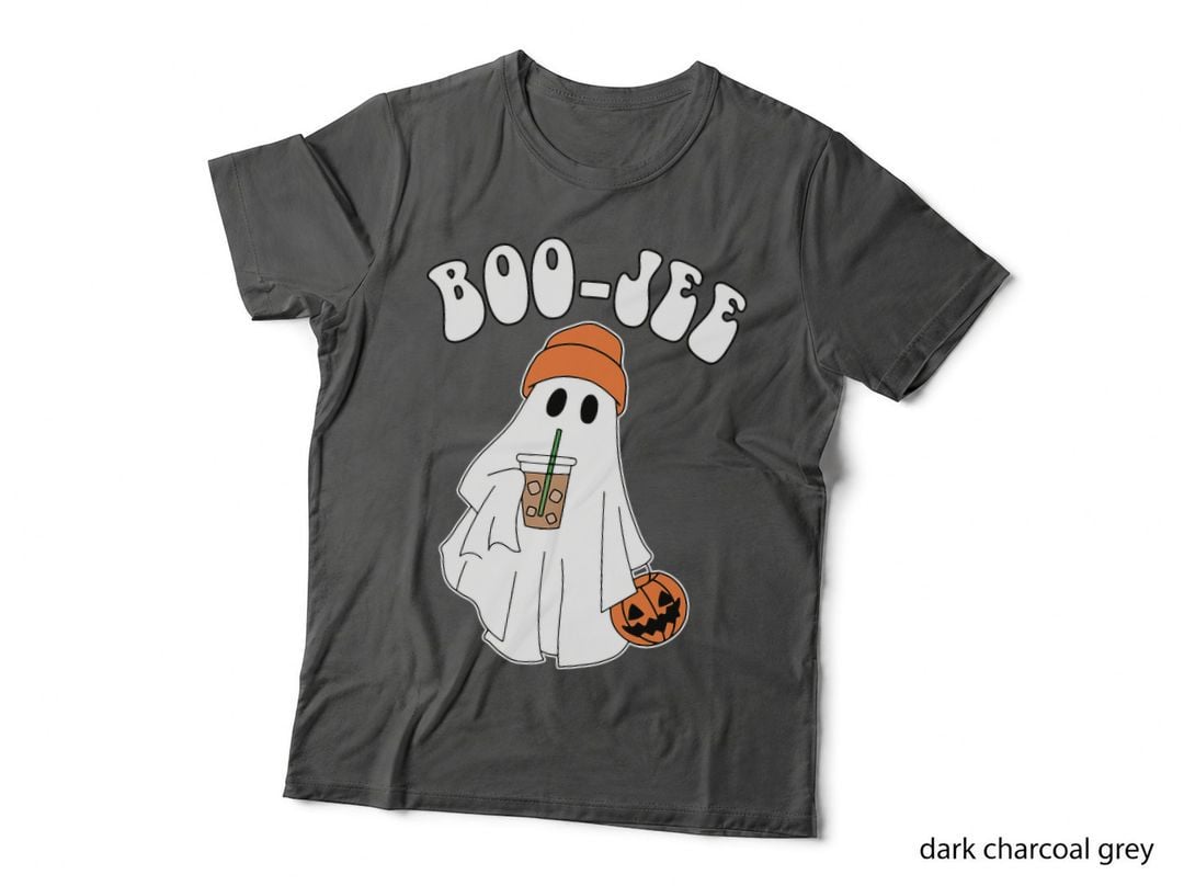 Funny Halloween Boo Jee Ghost Drinking Coffee T-Shirt