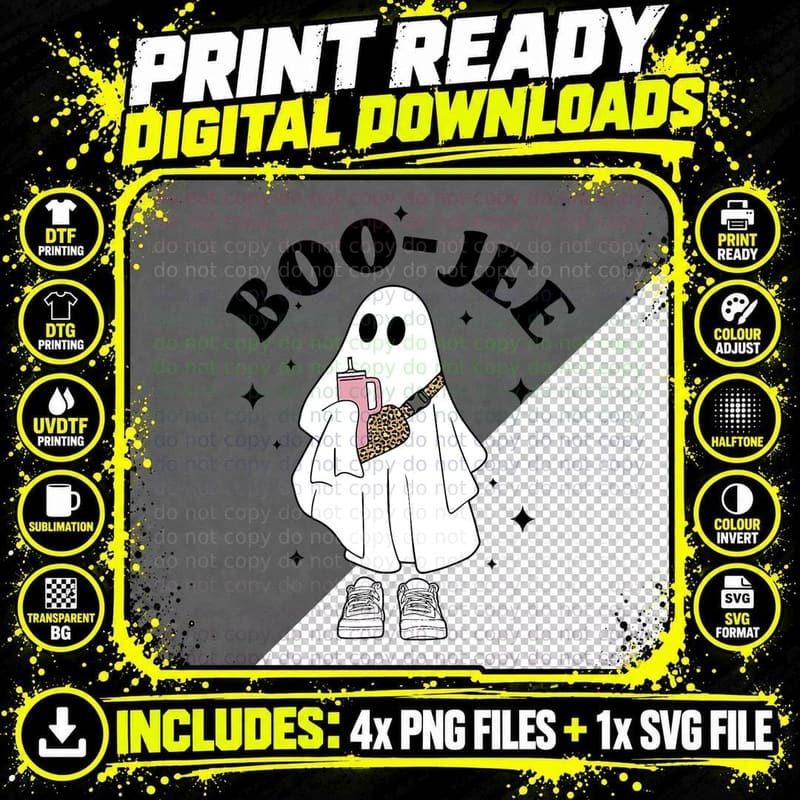 Funny Halloween Cute Ghost Boo Jee Groovy Design for Png SVG Digital Bundle