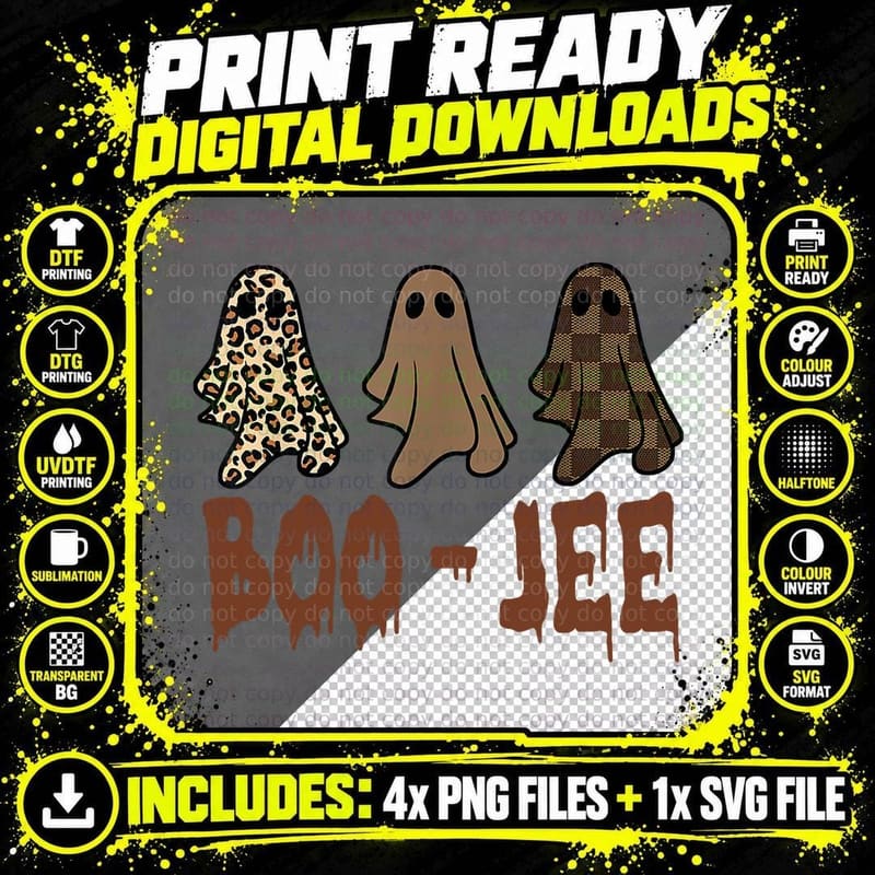 Funny Halloween Ghost Bad and Boujee Boo-Jee Spooky Cute Png SVG Digital Bundle