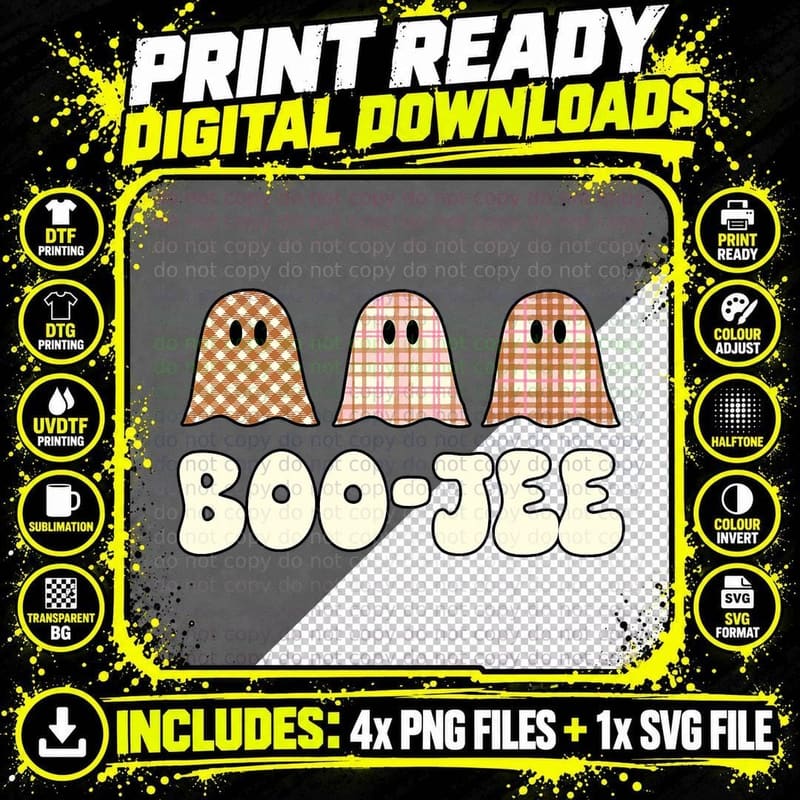 Funny Hallowen Costume Fall Boo Jee Ghost Women Kids Png SVG Digital Bundle