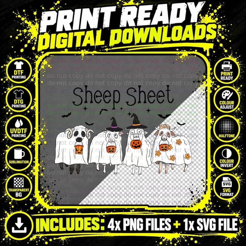 Funny Sheep Sheet Spooky Season Cute Sheep Ghost Png SVG Digital Bundle