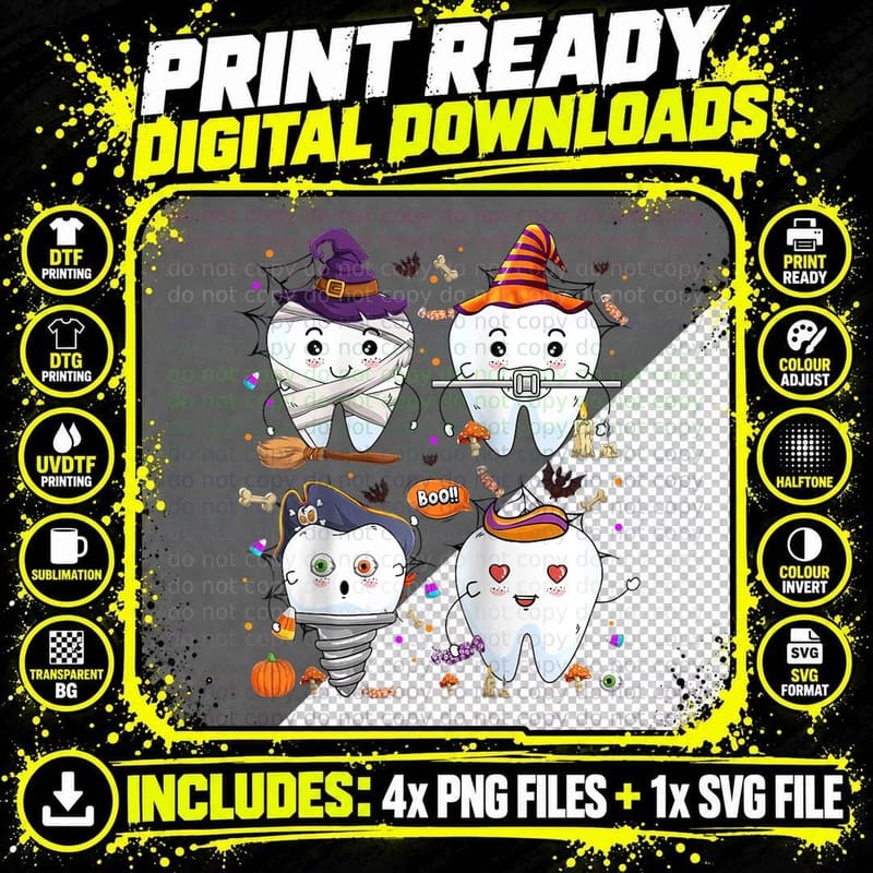 Funny Trick Orth Denstist Halloween Costume Dental Squad Png SVG Digital Bundle