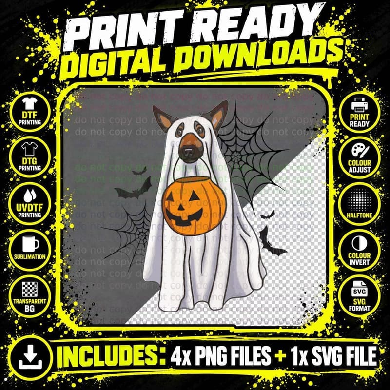 German Shepherd Dog Ghost Funny Halloween Pumpkin Png SVG Digital Bundle