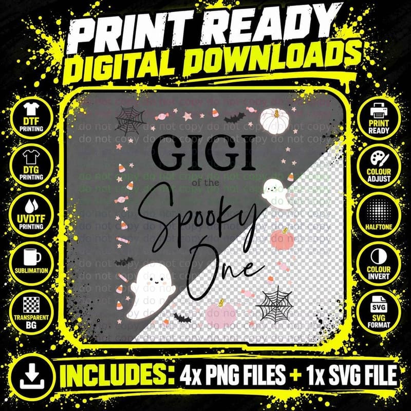 Gigi of the Spooky One Girl First Birthday Pink Png SVG Digital Bundle