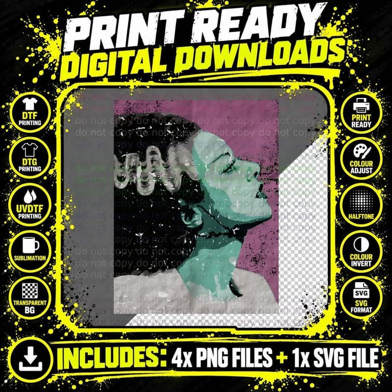 Golden AGE Horror (Bride of Frankenstein) T-Shirt Png SVG Digital Bundle