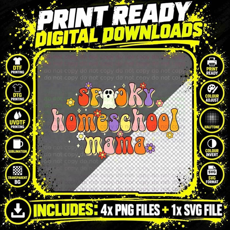 Groovy Spooky Homeschool Mama Cute Ghost Funny Halloween Png SVG Digital Bundle