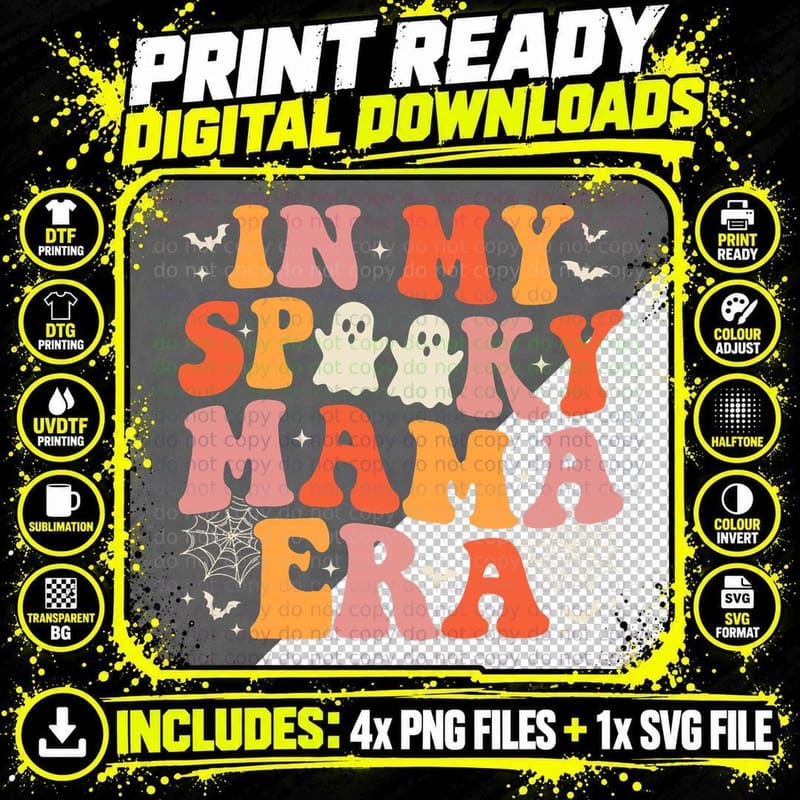 Groovy in My Spooky Mama Era Ghost Halloween Spooky Mom Png SVG Digital Bundle