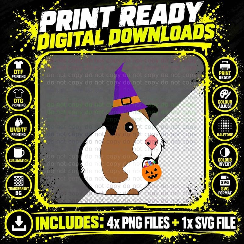 Guinea Pig Witch Funny Guinea Pig Halloween T-Shirt Png SVG Digital Bundle