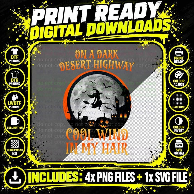 Halloween 2021 Witch Riding Brooms on a Dark Desert Png SVG Digital Bundle