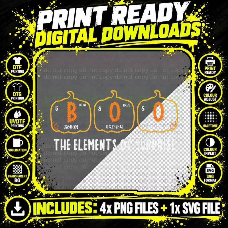 Halloween BOO Primary Elements OF Surprise Science Png SVG Digital Bundle