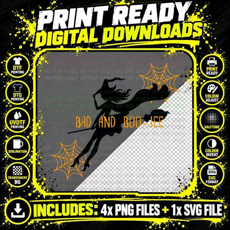 Halloween Bad and Boo-Jee Bougie Boo Cute Witch Funny Png SVG Digital Bundle