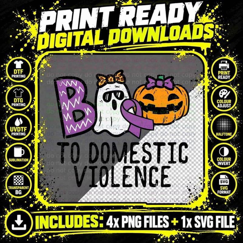 Halloween Boo Domestic Violence Awareness Girls Kids Png SVG Digital Bundle