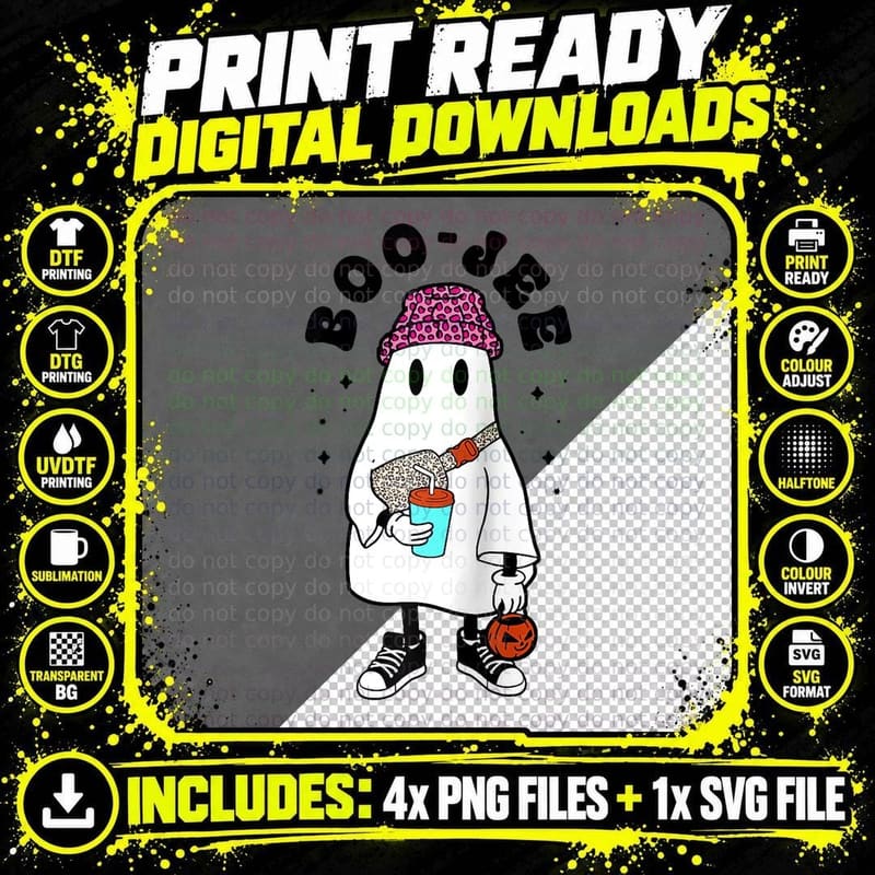 Halloween Boo-Jee Boujee Cool Ghost T-Shirt Png SVG Digital Bundle