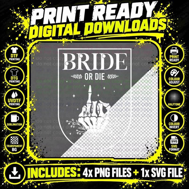 Halloween Bride or Die Gothic Bachelorette Party Png SVG Digital Bundle