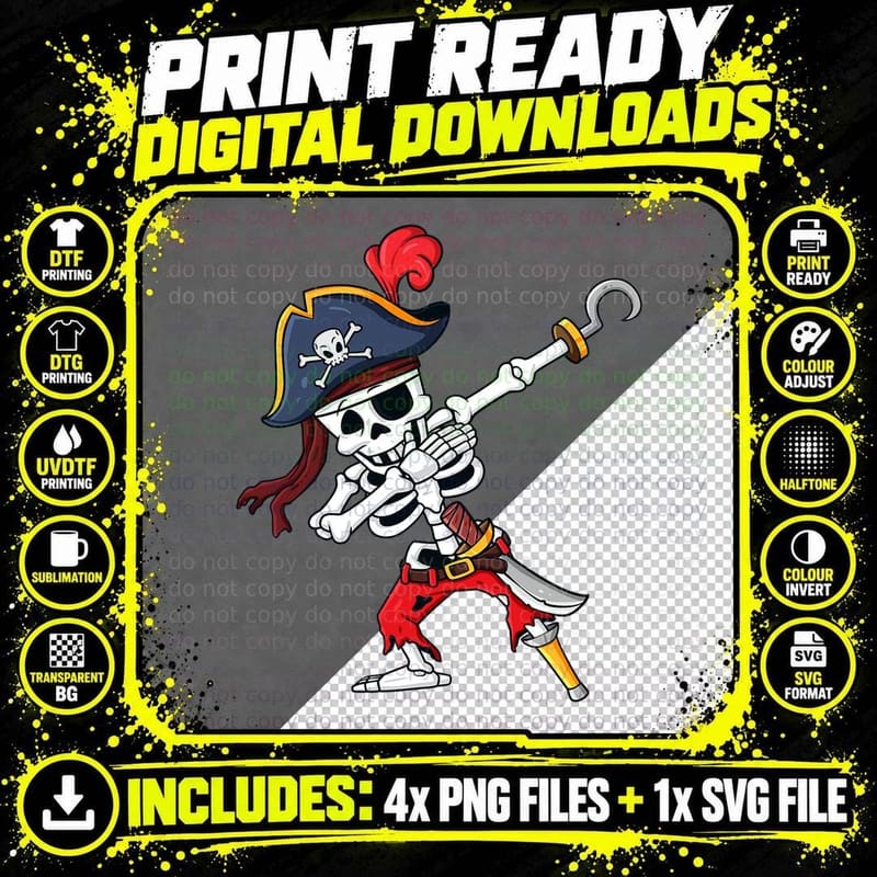 Halloween Dabbing Pirate Skeleton Funny Dab Boys Girls Png SVG Digital Bundle